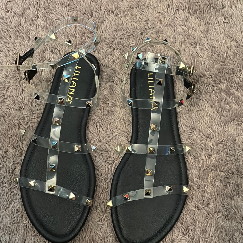 Liliana Black and Clear Studded Sandals